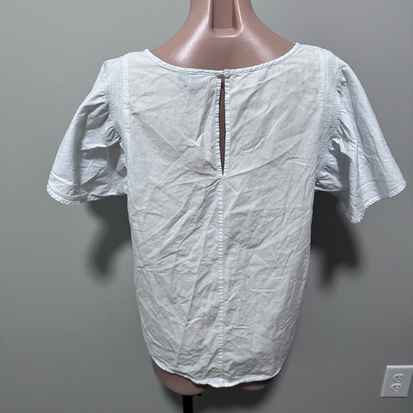 Kaari Blue Flower Embroidered Flutter Top Floral Blue Stripe Large - Picture 5 of 6